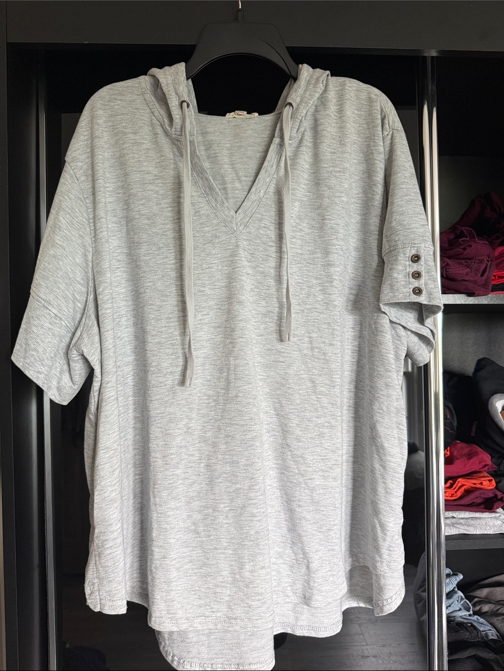 Jane and Delancey Light Gray Short-Sleeve Hooded Shirt